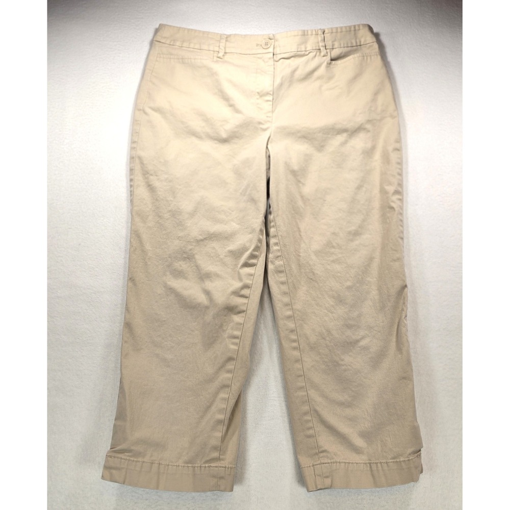 Talbots Womens Khaki Tan Cropped Chino Pants Size 10 Straight Leg Button Hem